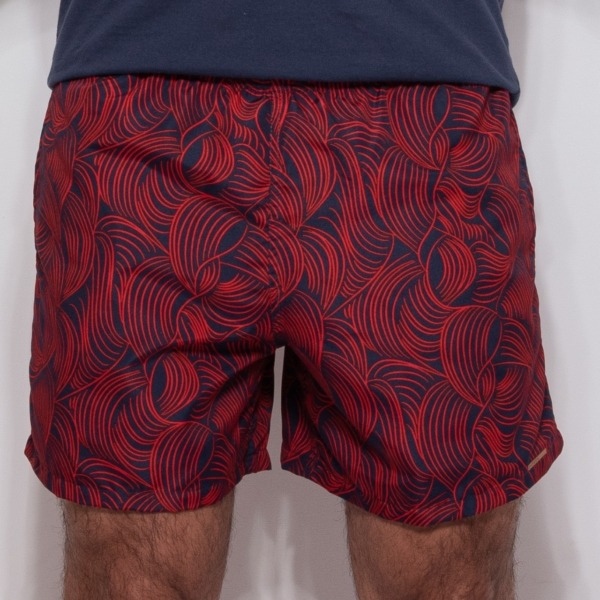 SHORT TRAÇOS CERVILINEOS VERMELHO E MARINHO